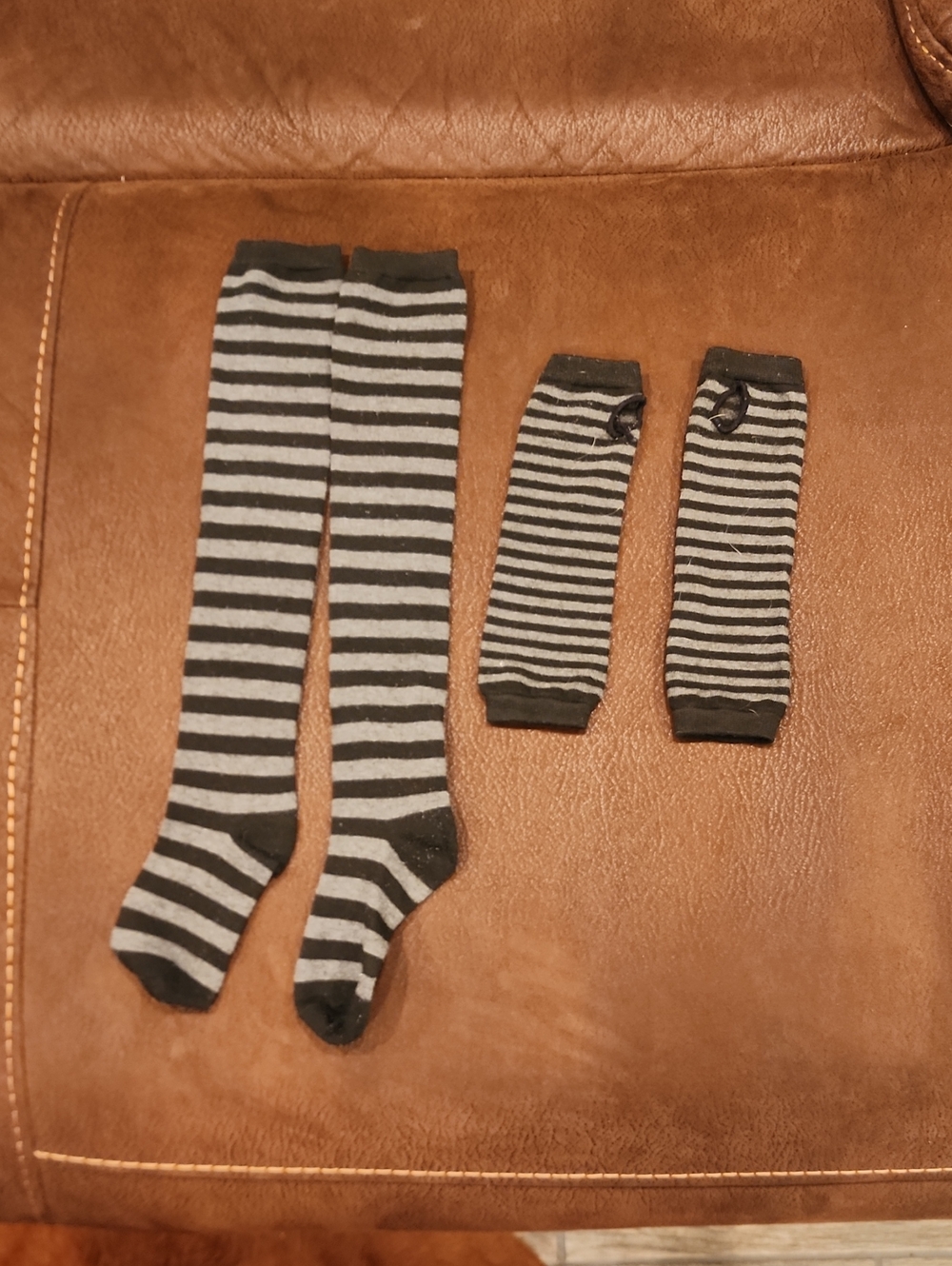Striped Black & Gray Knee-High Socks & Arm Warmers